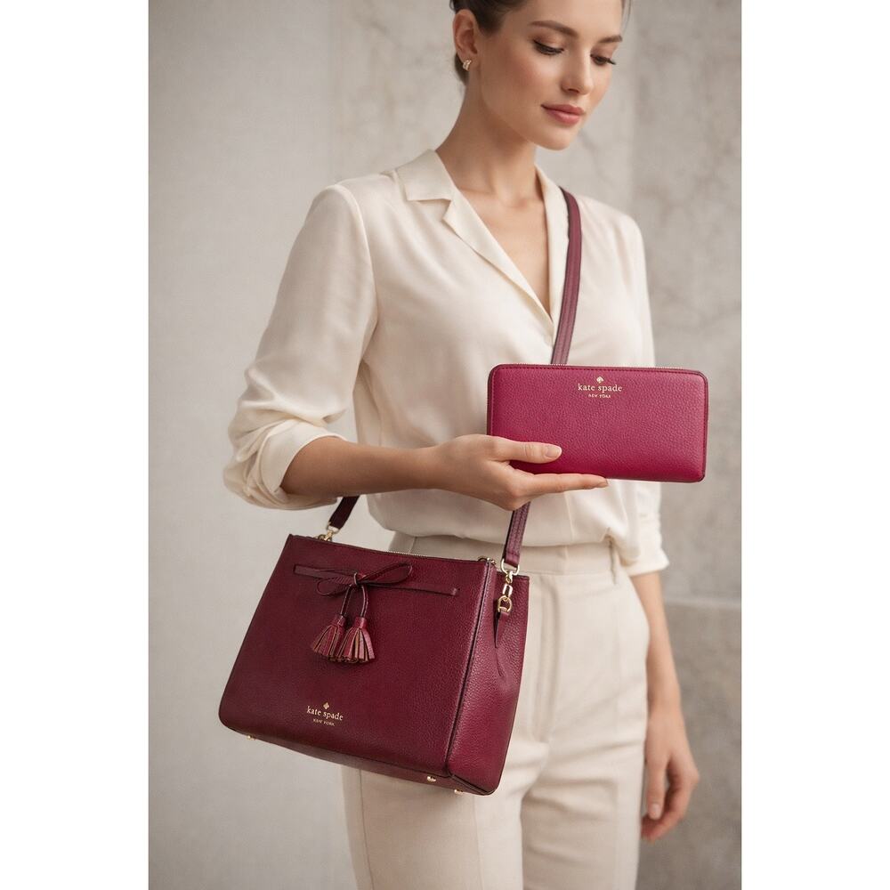 Kate Spade Hayes Medium Satchel Burgundy + Pink Continental Wallet Bundle Sale!!